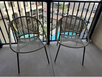 Set of 2 Modern Woven Patio Chairs – Excellent Condition – $90