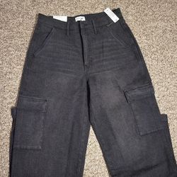 Jessica Simpson Cargo Jeans Black Size 8 High Rise Wide Leg