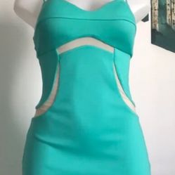 Bebe Mint Green Bodycon Dress with Mesh Inserts – Size XS – New with Tags