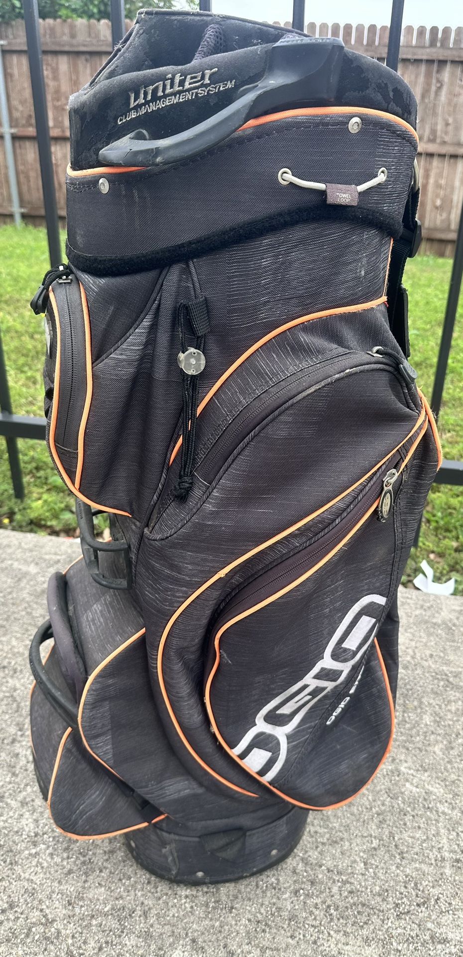 OGIO Uniter 15-Way divider Club Management System Cart Golf Bag Gray Orange