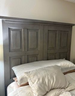 Gray Hardwood Queen Size Bed Frame & Headboard