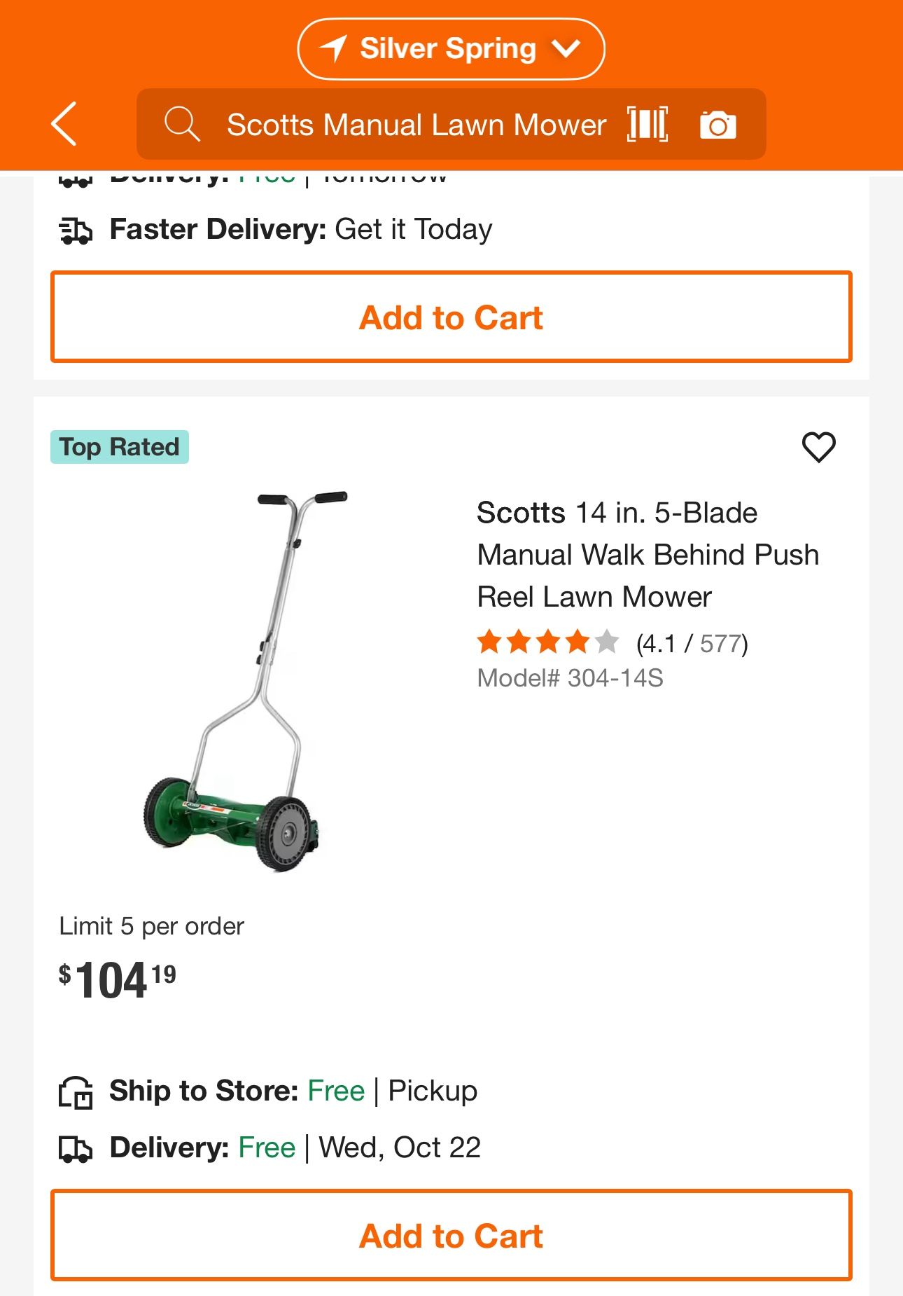 Scotts 14” Manual Lawnmower 