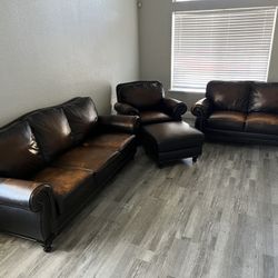 Top Grain Leather Living Room Set ! Sofa Loveseat Chair And Ottoman ! Couches ! Free Delivery