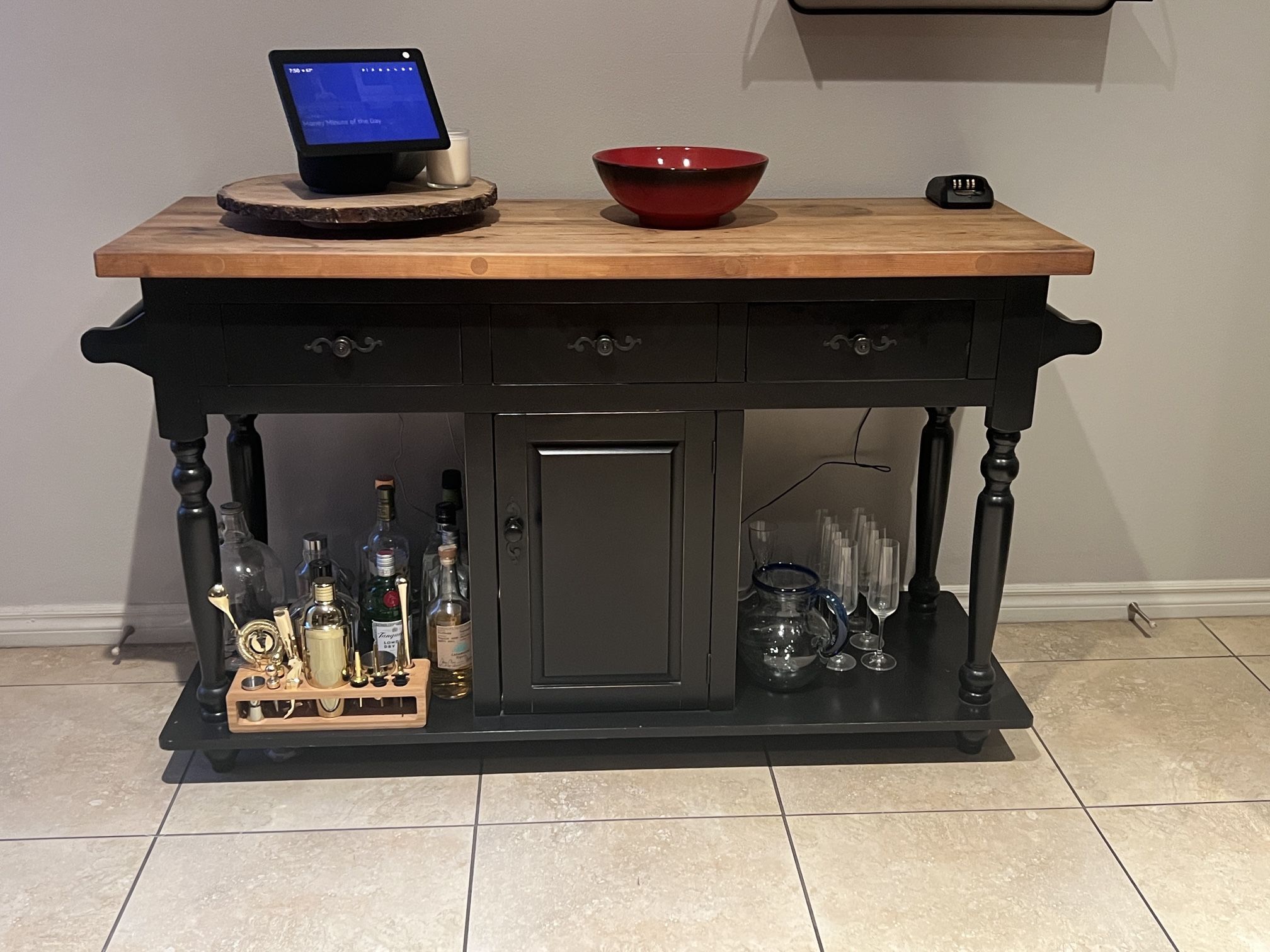 Black Console Table / Sideboard with Butcher Block Top