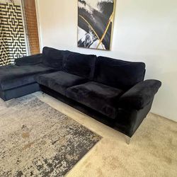 Black Velvet 3-Seater Sectional Sofa
