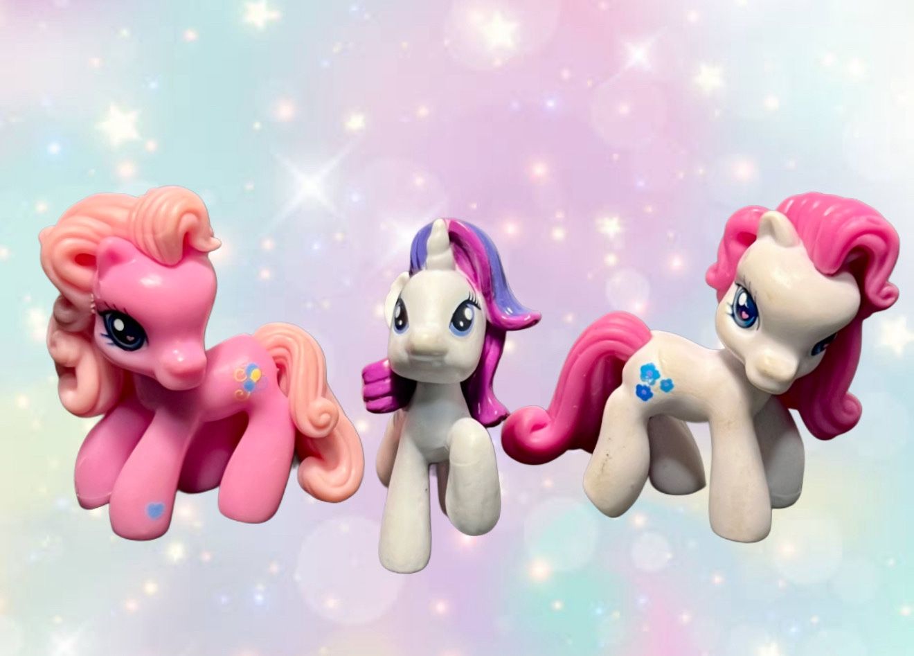Hasbro 2000s 3 My Little Pony Figures Pinkie Pie, Rarity & Blossomforth, 2–2.5”