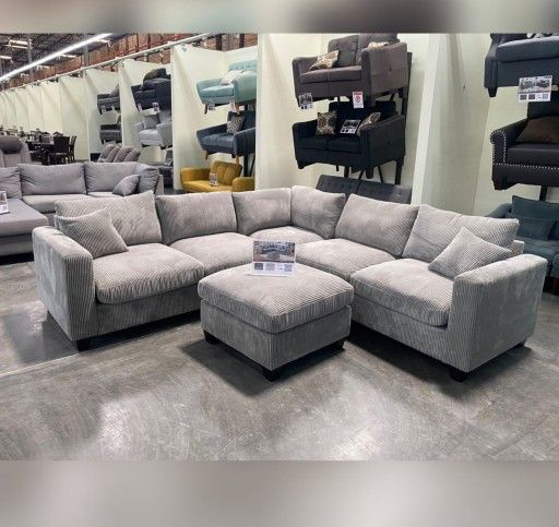 Corduroy Sectional Sofa With Ottoman