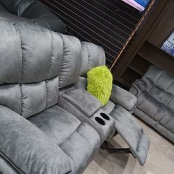 *Summer Sale Event*---Barcelona Mature Gray Fabric Reclining 3 Piece Sets---Delivery And Easy Financing Available🫡