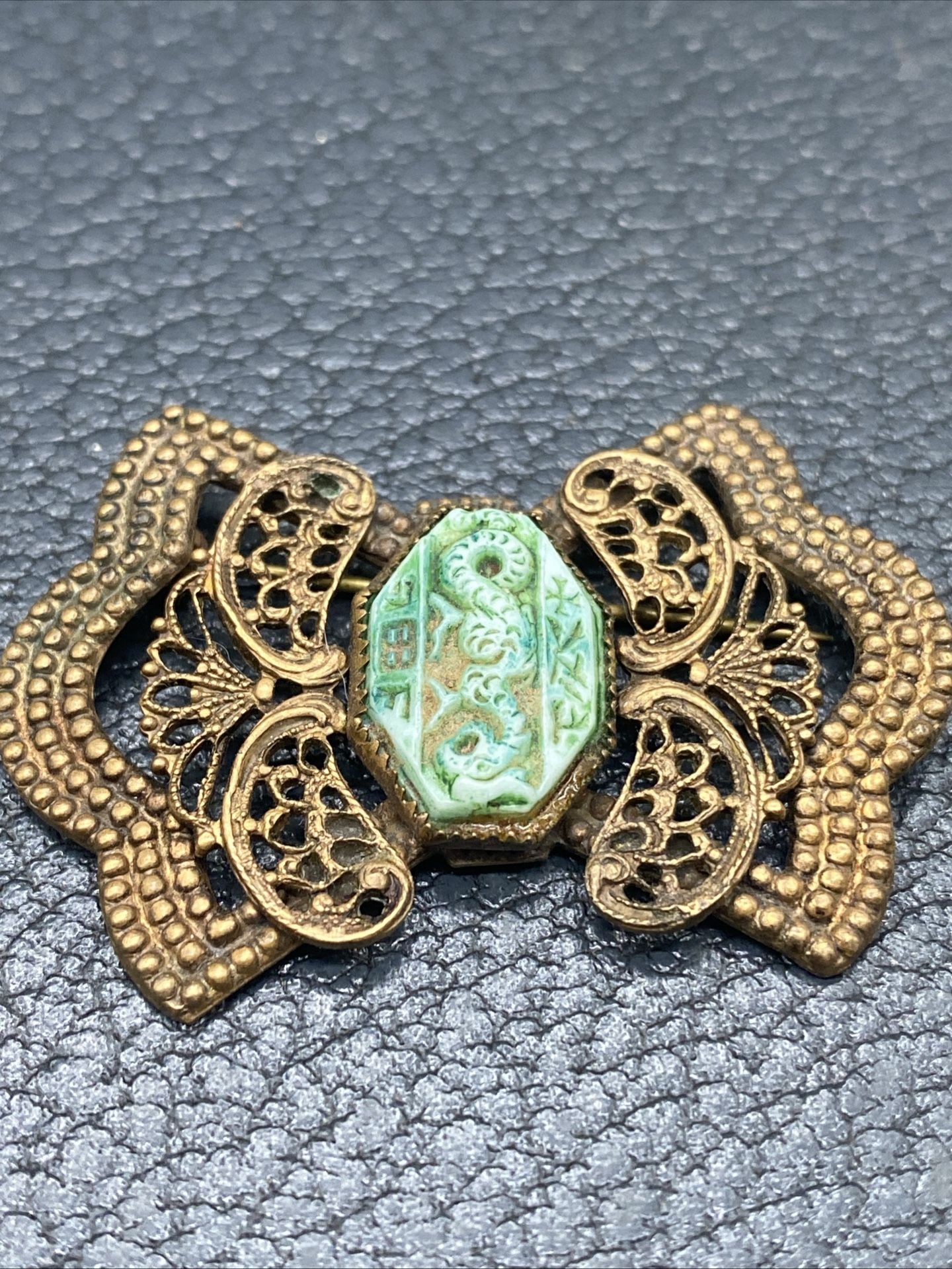 Vintage Asian Revival Neiger Dragon Pin in Brass, 1930's