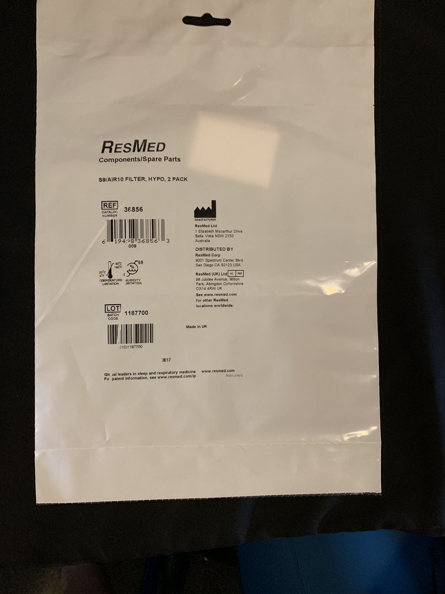 ResMed s9/Air10 hypoallergenic filter