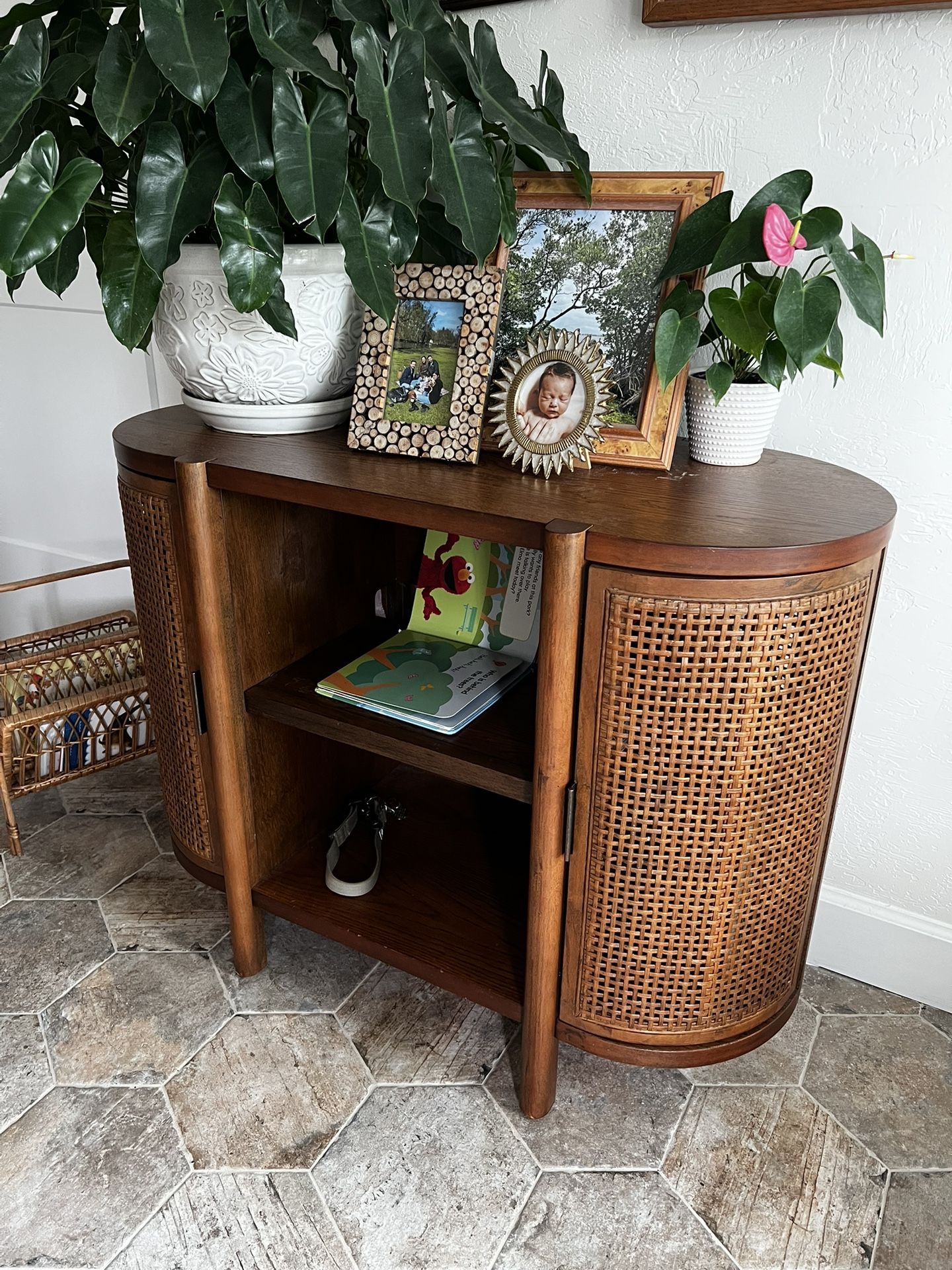 Rattan Wood Buffet Table Cabinet