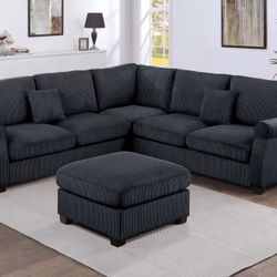 4-Piece Sectional Set LAF Loveseat + RAF Loveseat + Corner Wedge + Cocktail Ottoman  Color: Black.   Juego De Sofas Nuevos En Caja 