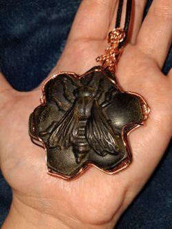 Golden sheen obsidian bee pendant