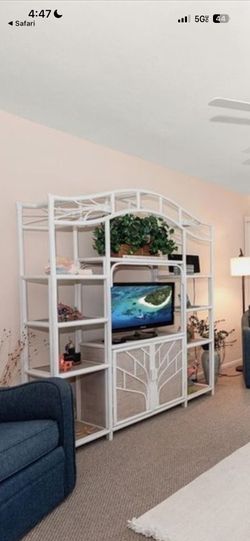 Vintage Coastal White Rattan Entertainment Center