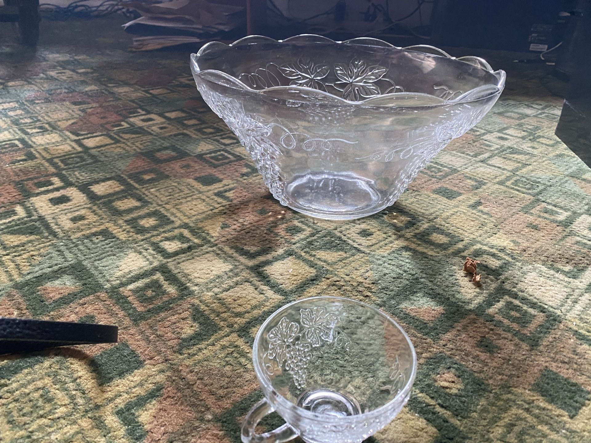 Crystal Cups 8 With Matching Punchbowl
