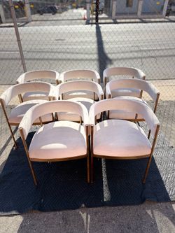 Custom High-End Designer Dining Chairs - Heavy, Brass Finish - Set of 8