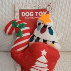 Toys Pet Dog Toys 3 Pack Plush Squeakers Candy Cane Christmas Tree Santa Glove 