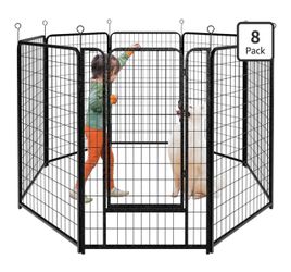 Kfvigoho Dog Playpen Outdoor Extra Wide 8 Panels Heavy Duty Dog Fence 50" Anti-Rust Coating-Strengthened Dog Fence with Doors Portable for RV Camping 