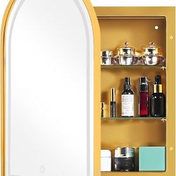 LED Medicine Cabinet Lighted Bathroom Mirror, 36”x24” Arched Recessed Medicine Cabinet with 2 Storage Shelves & Beveled Edge Mirror for Bathroom, Wall
