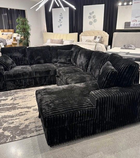 Black Sectional Sofa Very Large With Pull Out Bed and Storage 