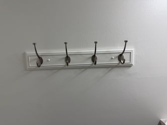 White Wood Wall Hook Rack with 4 Hooks