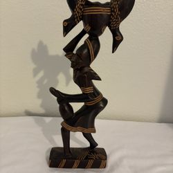 Vintage Carved Woman Statue With Birds