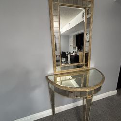 Gold Mirrored Console Table With Mirror 