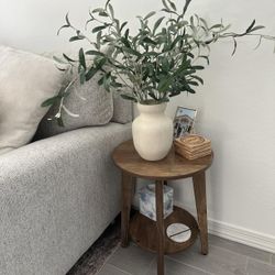 Rustic Walnut Round Side Table with Lower Shelf - Small Space Nightstand