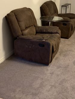 Two Brown recliners + Round Mirror Stand