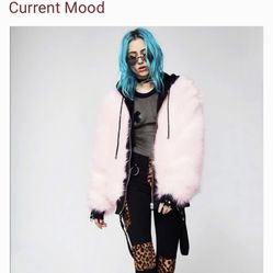 Current Mood Pink Faux Fur Jacket Foodie Coat  Oversize M L new