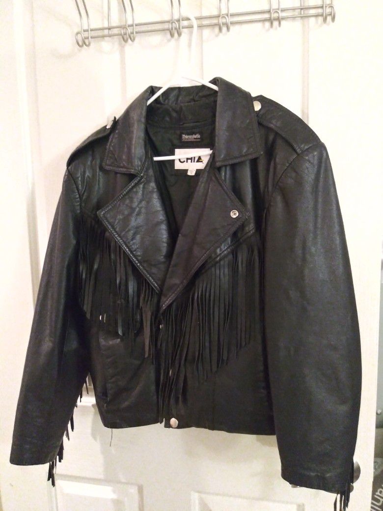 Vintage Leather Fringe Biker Jacket