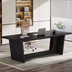 JW1045 70.87-Inch Executive Computer Desk: Large Home Office Desk with Solid Wooden Pedestal, Industrial Wood Study Writing Table, Workstation Busines