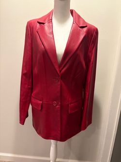 Vintage Red Genuine Leather Jacket Blazer Coat Women’s Size M