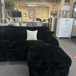 Brand New Black Corduroy Sectional Sofa Pullout With Storage Chaise