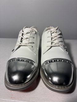 White and Silver Cap-Toe Dress Shoes