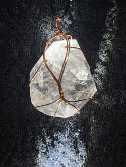 Beautiful Raw Clear Quartz Crystal Pendant Wrapped In Copper Wire