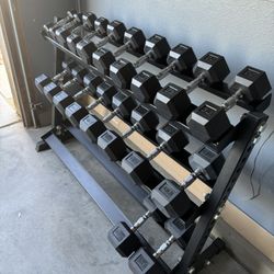 New Rubber Hex Dumbbells 5lbs-50lbs/Dumbbell rack included/ Gym Equipment/Weights/Exercise/Training 