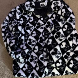 Disney Parks Mickey Black And White Furry Fleece Jacket RARE