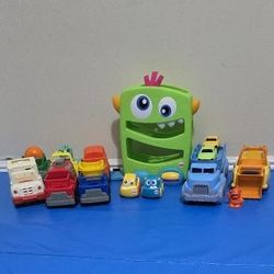 Fisher-Price Monster Trucks Racing Ramp / Green Toys Scooper Construction Truck / Green Toys Car Carrier / Mini Toy Trucks