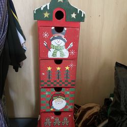 Cute wooden Christmas decor with tiny drawers