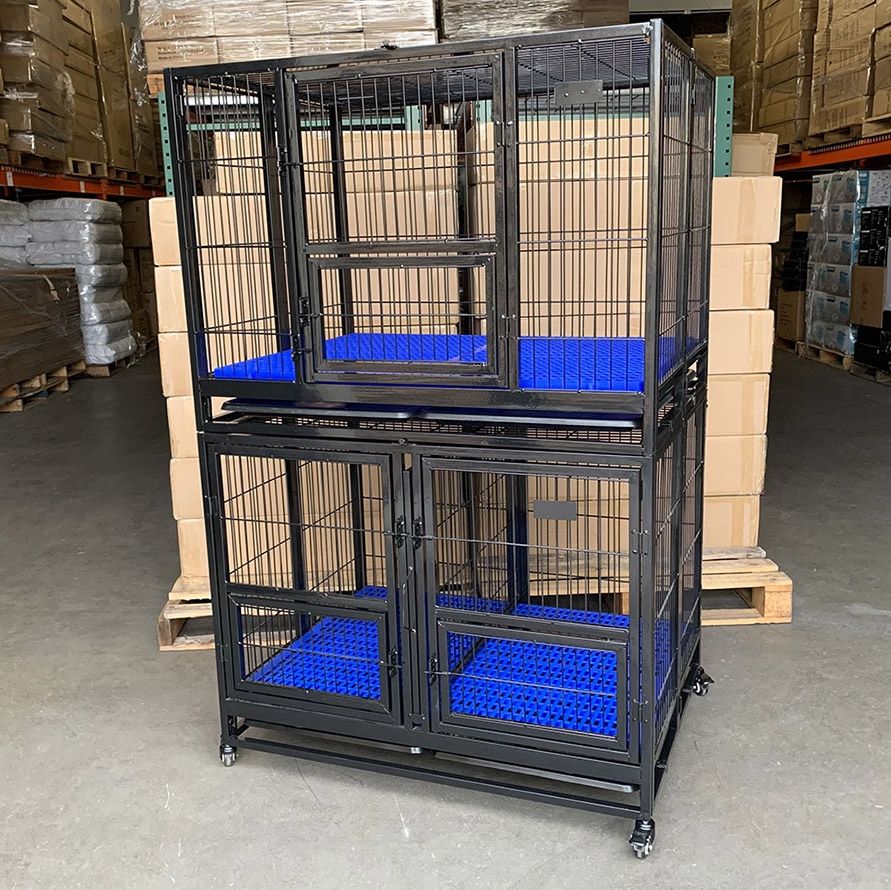 (New) $370 Set of (2) Stackable Heavy-Duty Dog Cage Crate 41x31x65 inches 