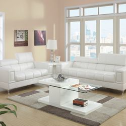 Brand New White Leather Modern Sofa & Loveseat 