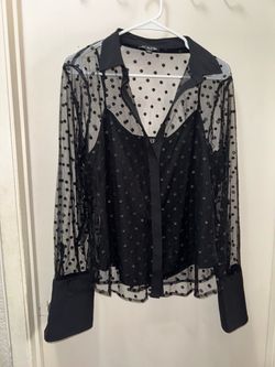 J.Crew Black Sheer Polka Dot Blouse