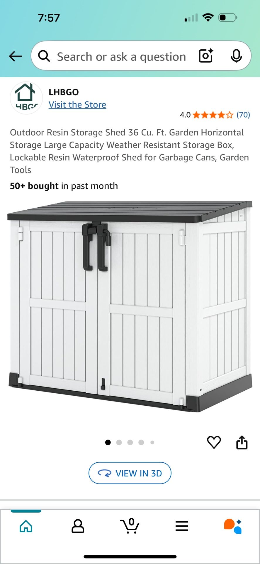 Outdoor Resin Storage Shed 36 Cu