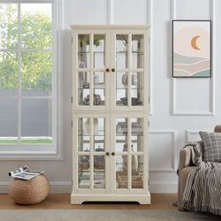 Antique Illuminated Display Cabinet with Glass Doors, Adjustable Shelves, and Integrated Lighting