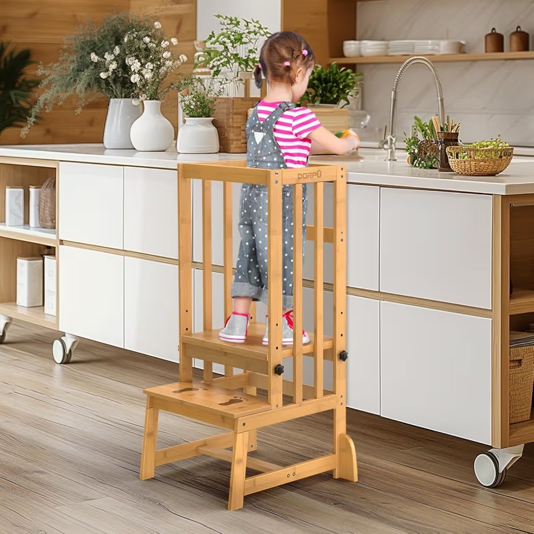 Toddler Step Stool, Adjustable Kitchen Helper Tower (Natural Wood) | SHOBEEZ Overstock Warehouse