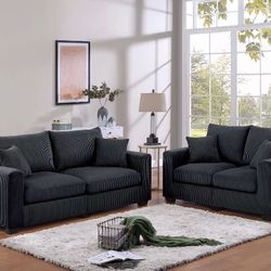 Beautiful! 2-pc Sofa Set Loveseat & Sofa Black, Grey, Dark Gray & Ivory Corduroy 