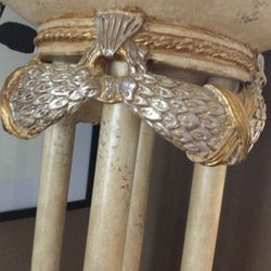 SET OF TWO ELEGANT HAND PAINT TALL FLOOR LAMPS ( GOLD, SILVER , BRONZE  EXCELLENT COND.72H 22 D RETAILED NEW FOR TH