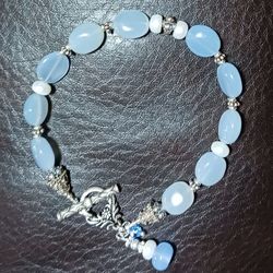 Vintage Blue Chalcedony. White Pearl's 925ss Bracelet