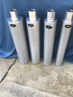 Concrete Core Drill Bits from 1 1/2 inch to 10 inches price from $50 up to $225 will cut through rebar up to 30 holes depending on the experience of t